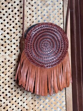 Fringe Embossed Leather crossbody handbag